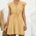 thumbnail image 6 of Henpk Summer Dresses for Women Striped T Shirt Dress Casual Midi Dress Short Sleeve Sundress with Pockets Fashion Summer Short Sleeve Stripe Print Casual Dress V-Neck Button Dress Yellow L, 6 of 9
