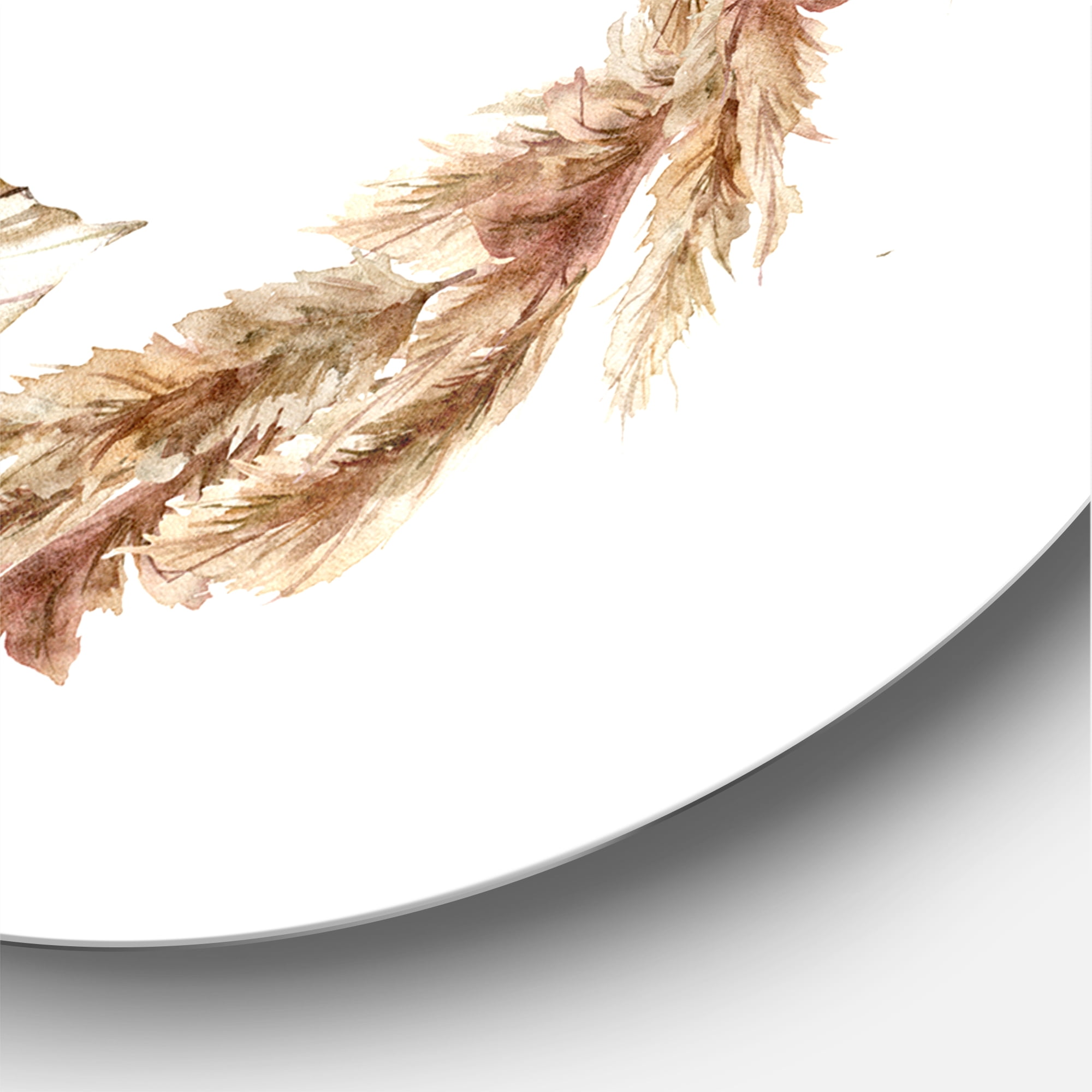 Designart 'Dry Palm Leaves and Pampas Grass With Wreath' Traditional Circle Metal Wall Art 23x23 - Disc of 23