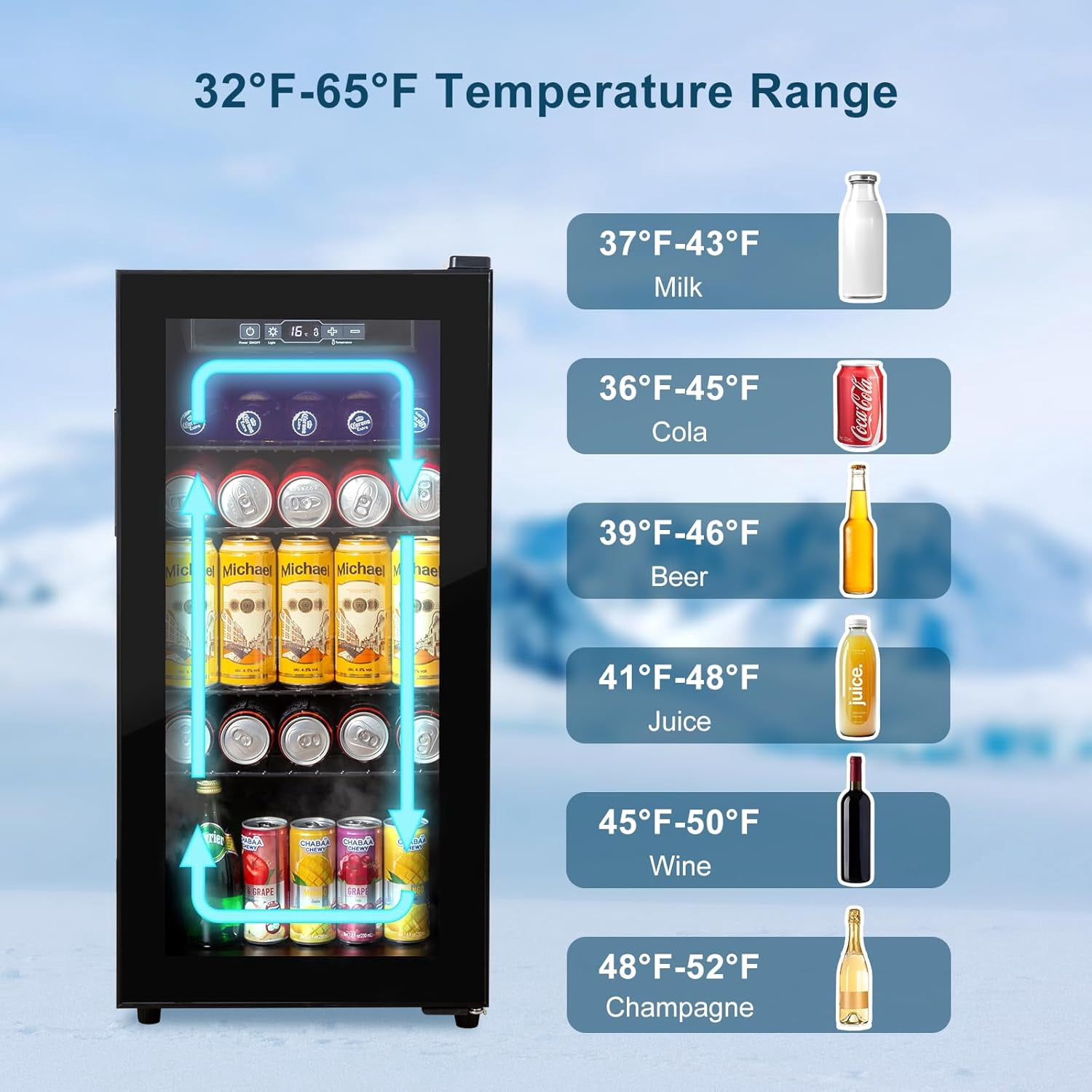 GGTB 180-Can Beverage Refrigerator Cooler, Mini Fridge with Glass Door, Digital Temperature Display, Adjustable Shelves for Beer Soda Wine, Black