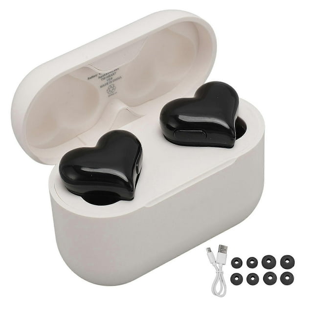 Écouteurs sans fil en forme de cœur, son stéréo Hi-Fi, étanches, Bluetooth 5.3, avec étui de chargement, pour filles et femmes, noir