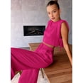 thumbnail image 5 of Women'S Two Piece Sets Casual Linen Sleeveless Crop Top Wide Leg Pants Summer Outfits Pink L, 5 of 6