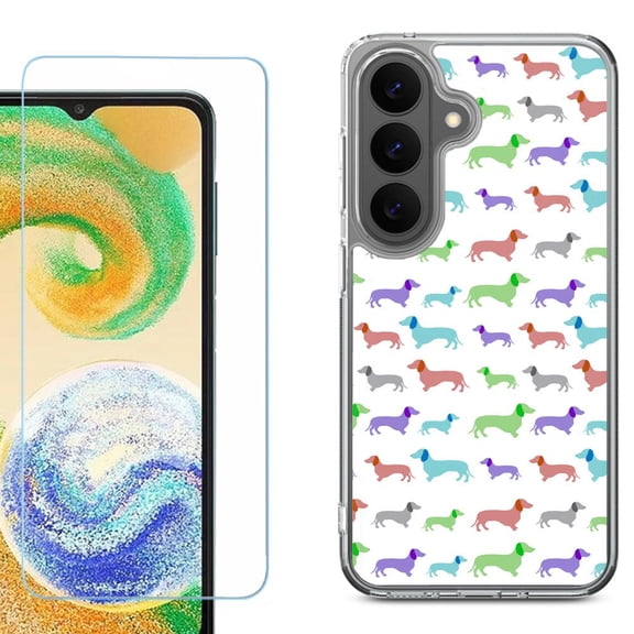 Phone Case for Samsung Galaxy A37 5G, with Screen Protector, by OneToughShield - Colorful Dachshund/Puppy