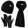 thumbnail image 1 of Set de gorro de invierno, bufanda y guantes Floconssy, 3 unidades, para hombre, color negro, 1 of 7