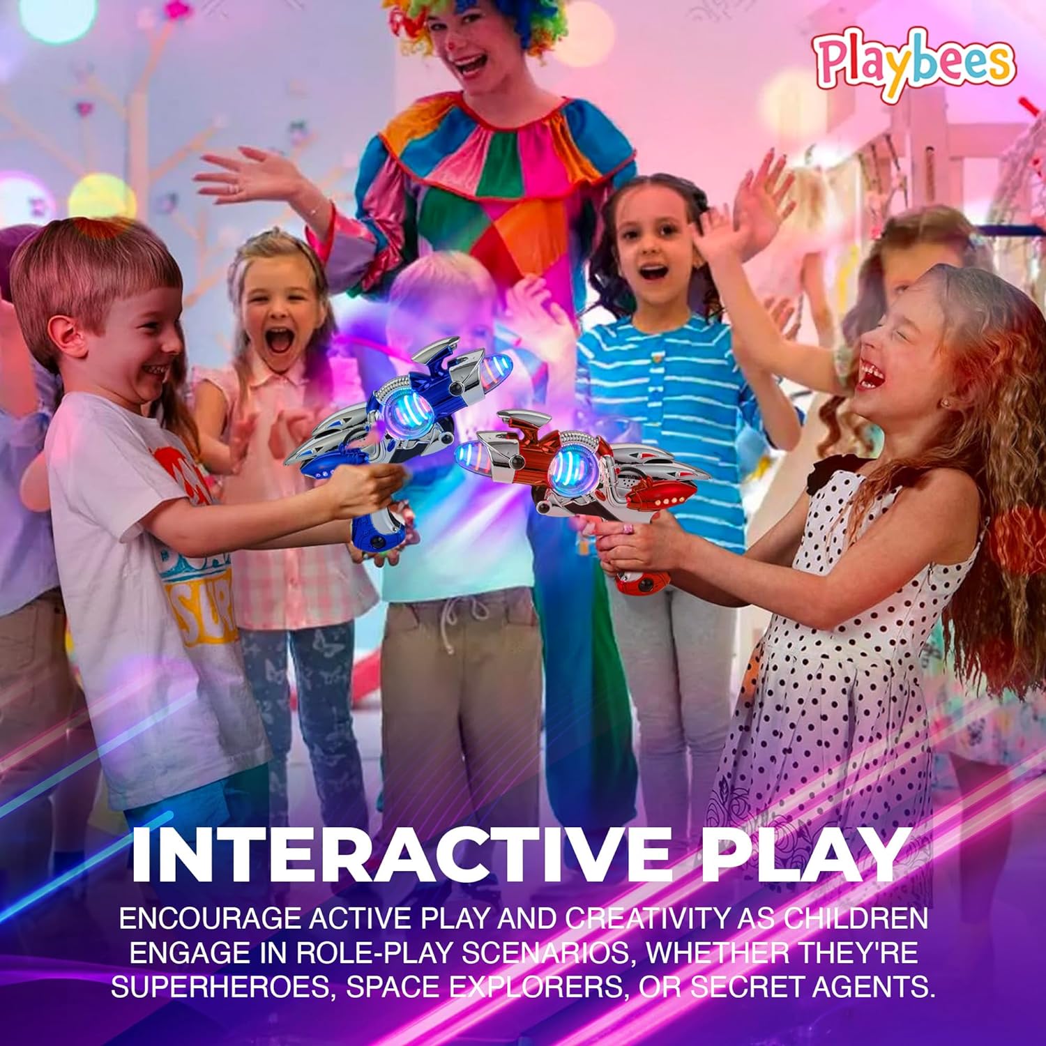 Playbees Light-Up Noise Blaster - Red & Blue 2 Pack - 11.5 Inches - Super Spinning Space Sound Effects with Futuristic Power Galaxy Ranger FX for Party Favor, Novelty, Bag Stuffer