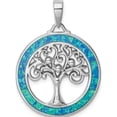 thumbnail image 1 of Sterling Silver Rhodium-Plated Created Opal Circle With Tree Pendant Made In China qp5130, 1 of 5