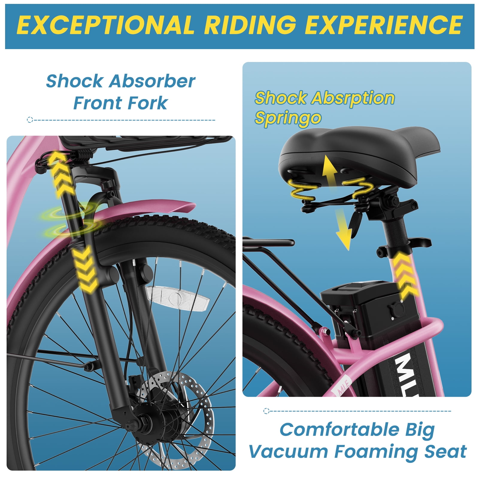 MOONCOOL Electric Bicycle for Adults 350W , 7-Speed Ebike with 36V 10.4Ah Removable Battery， 40 Miles Range , 20 mph Electric Commuter Bike for Women Men