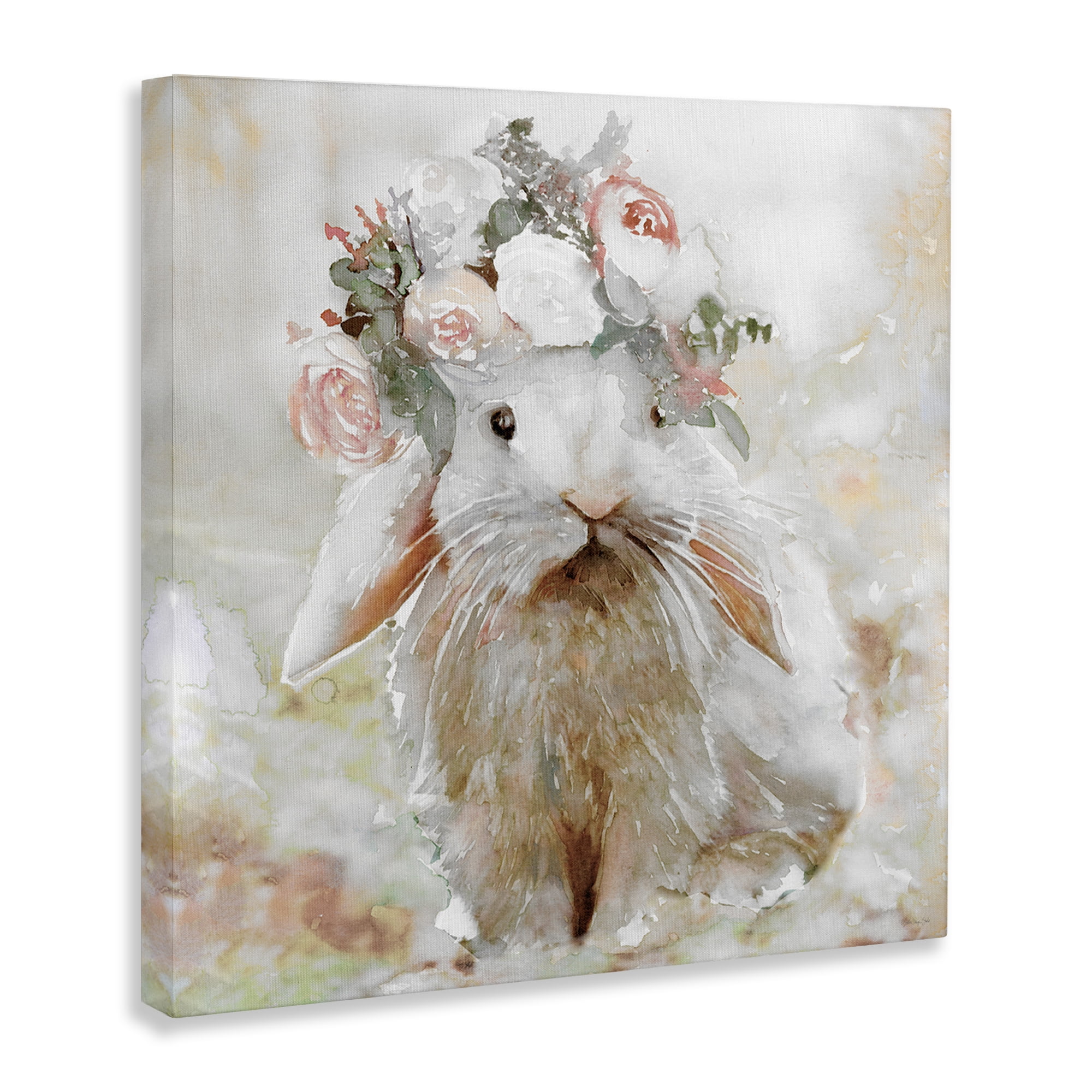 Stupell Industries Spring Floral Bunny Animals & Insects Painting Gallery Wrapped Canvas Art Print Wall Art, 24 x 24