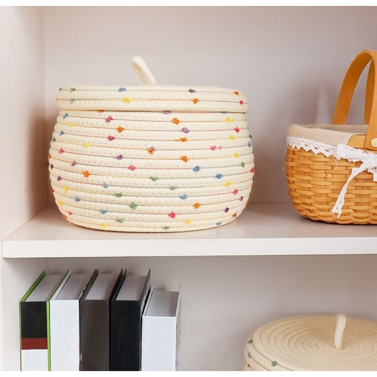 Storage Basket with Lid, Dingrich Round Cotton Rope Basket Small
