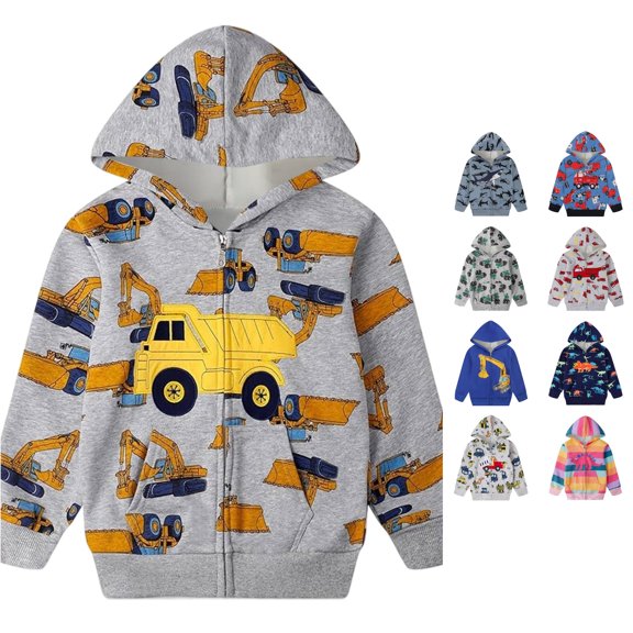 ZXLBBD Boys Sweatshirt Long Sleeve Full Zip Cartoon Car Print Loose Fit Pullover Top Kids Cute Hooded Sweatshirt for Daily Wear Casual Outdoor,Orange,Size 9 Y-10 Y