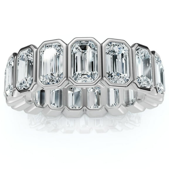 Emerald Cut Diamond Band, Bezel Set Diamond Engagement Band, Full Eternity Diamond Wedding Band, Stackable Diamond Band, 2.8 Ct Simulated Diamond, 14K White Gold Plated, Gift Ring
