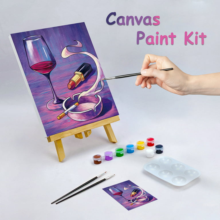 VOCHIC 4 Pack Canvas Painting Kit Pre Drawn Canvas for Painting for Adults  Party Kits Paint and Sip Party Supplies 8x10 Canvas to Paint 8 Acrylic