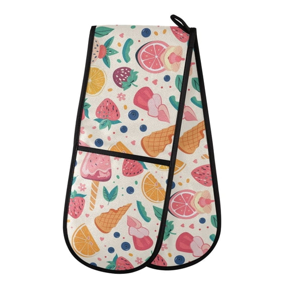 Dailycode Double Sided Oven Mitt with Loop Heat Resistant Kitchen Long Potholders 7" x 35" Strawberry Orange Blueberry Leaf