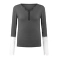 thumbnail image 4 of Mujeres sólido cuello en V manga larga encaje ahueca hacia fuera la camiseta Polluver blusa Tops Fridja FKASFK4473, 4 of 6