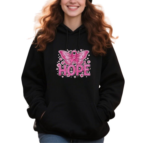 Casual Chic Breast Cancer Awareness Hoodie for Men and Women, Unisex Pullover Hooded Sweatshirt, Comfortable Cotton Poly Blend, Support and Awareness Casual Out