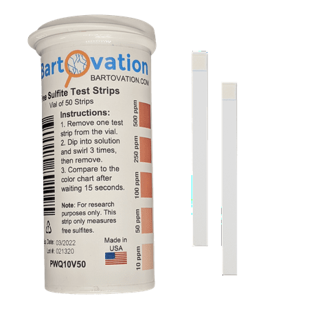 Free Sulfite Test Strips, 10-500 ppm [Vial of 50 Plastic Strips]