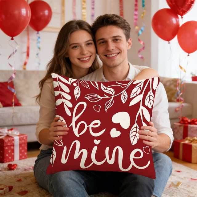 V-alentine's Day Themed Pillow Cover Heart And Floral Print Sofa Decorative Pillowcase Holiday Decoration