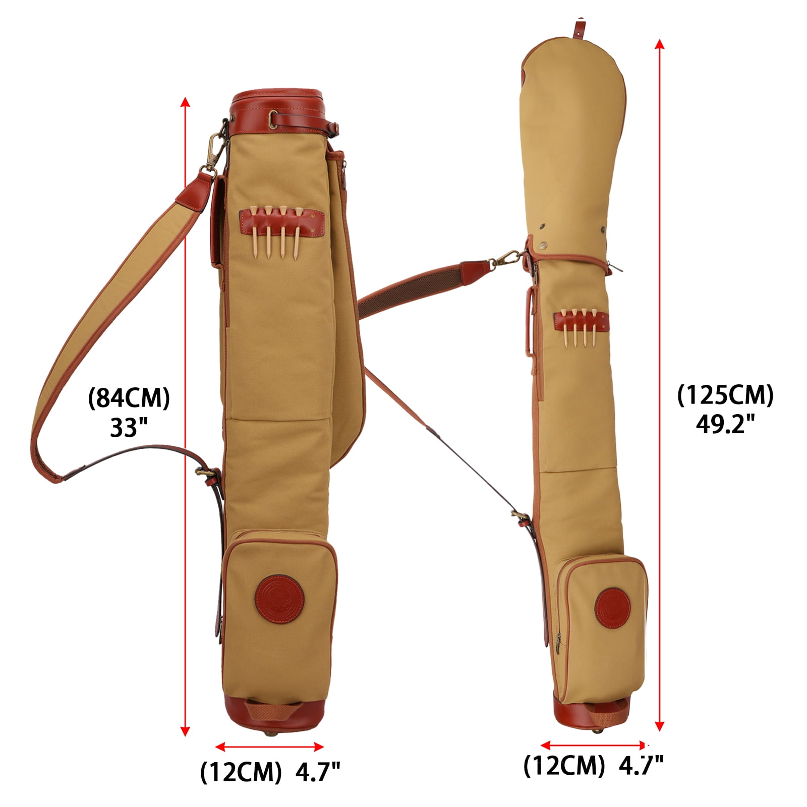 TOURBON Golf Clubs Sunday Bag Carrying Case Golf Pack Travel Retro Pencil Style Canvas Leather Shoulder Pack Brown