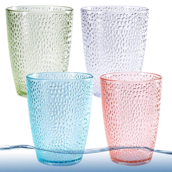 Acrylic Drinking Glasses 4-Pack - 12oz Unbreakable Plastic Tumblers