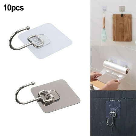 

Ruibeauty 10Pcs Plastic Paste No-Punch Door Back Transparent Seamless Hook