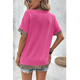 thumbnail image 2 of Women's Bright Pink Leopard Patchwork V Neck T-Shirt - Trendy Casual Style | [ZhiHiMeRi] | (US 12-14)L, 2 of 7
