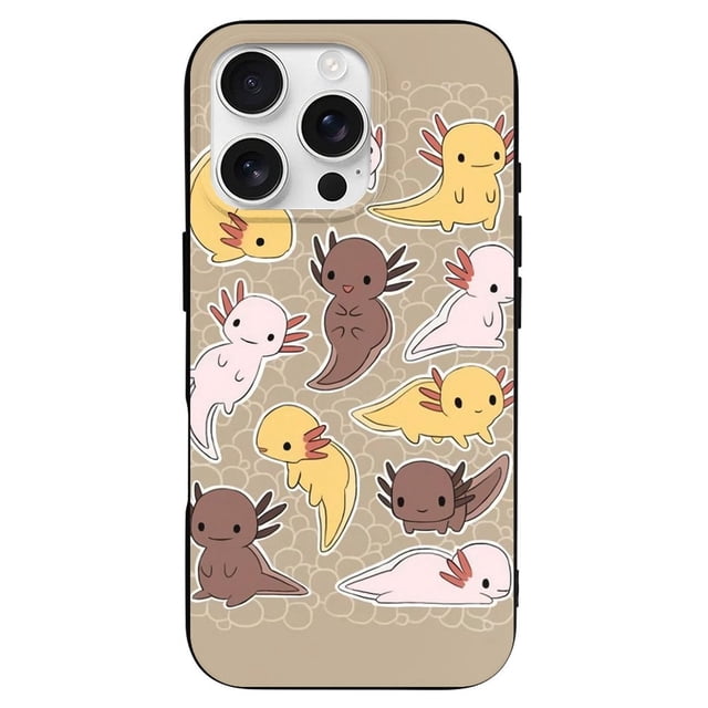 Funda de TPU Kawaii Axolotl para iPhone 16 Pro: ultrafina, a prueba de golpes, antiamarilleo, resistente a arañazos, compatible con carga inalámbrica, agarre mejorado, estilo negro.