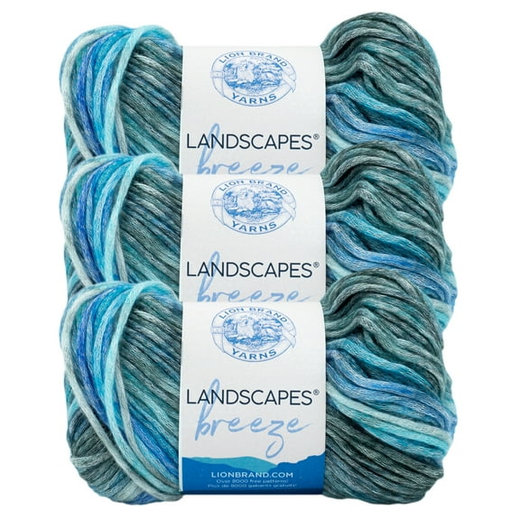 Lion Brand Yarn Landscapes Breeze Lagoon Medium Modal, Acrylic, Wool Multi-color Yarn 3 Pack