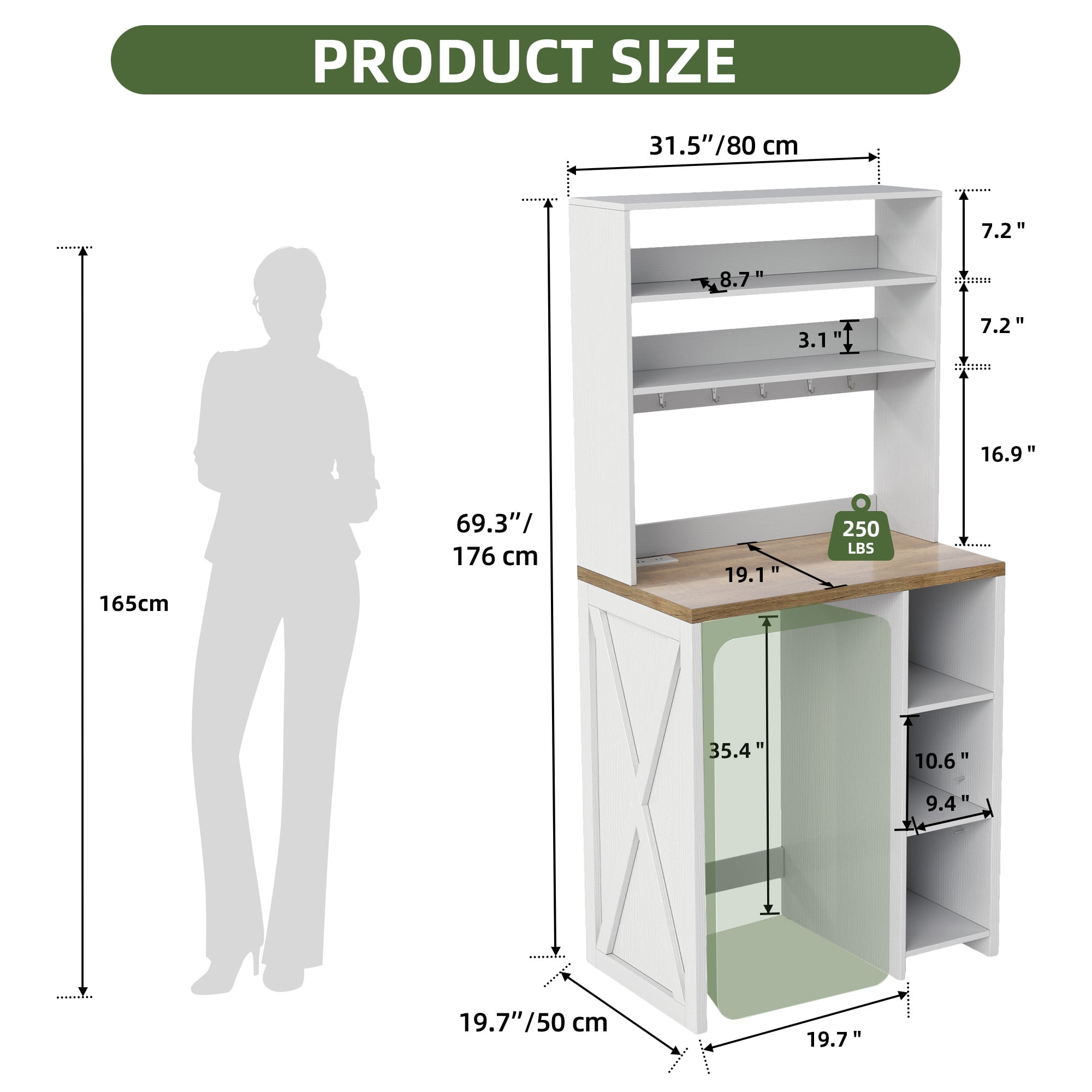 Uforic 6-Tier Kitchen Bakers Rack with Power Outlets & Hooks, Mini Fridge Microwave Stand, White