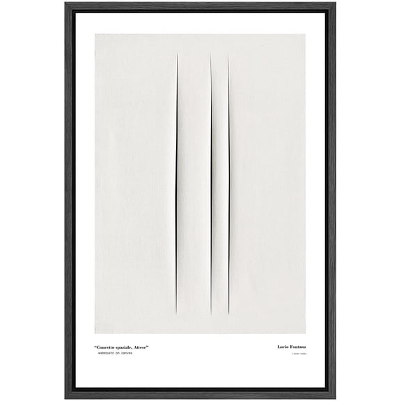 PixonSign Framed Canvas Print Wall Art Lucio Fontana 3D Black Line Landscape Abstract Shapes Illustrations Fine Art Decorative Minimalist Relax/Calm for Living Room, Bedroom, Office - 16"x24" Black