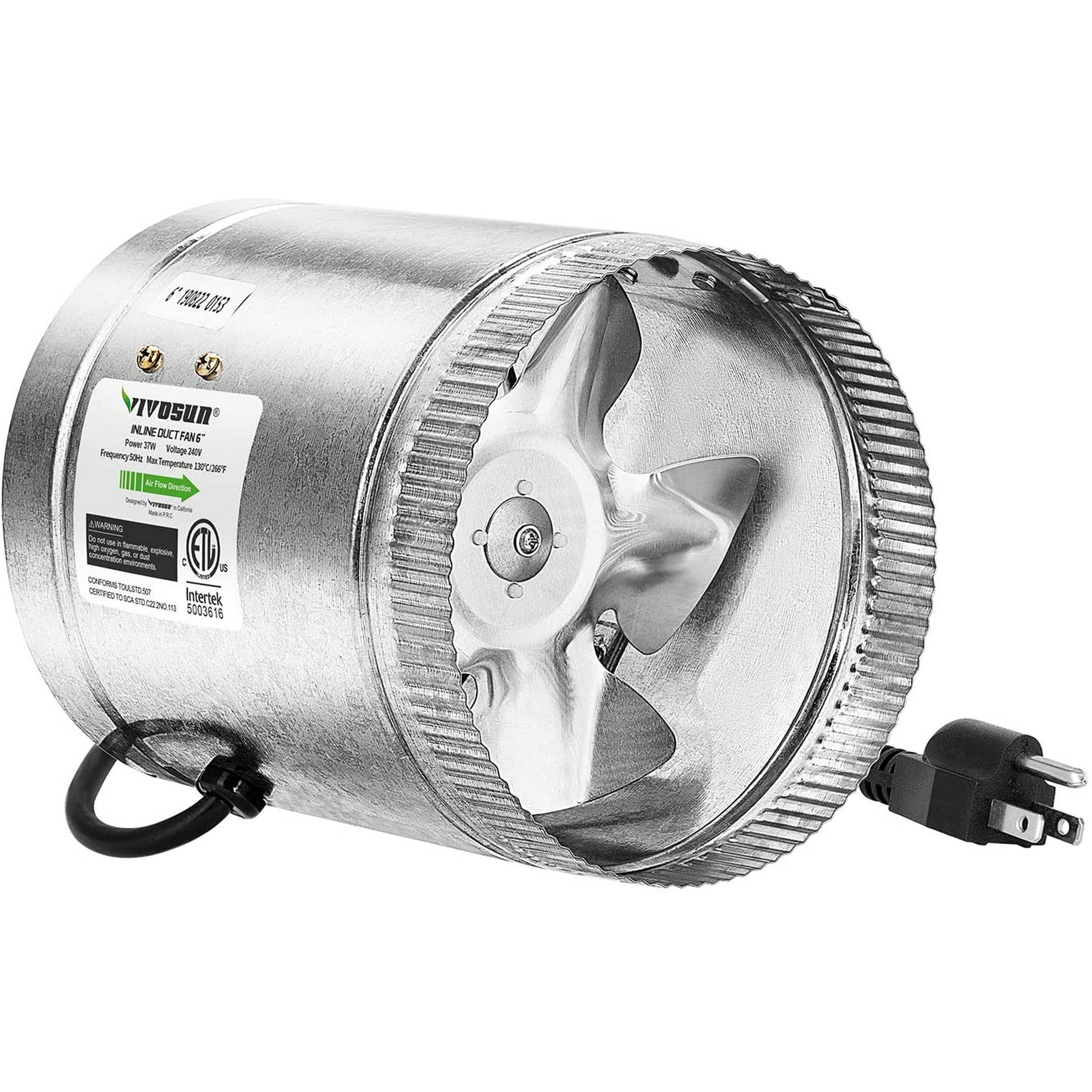 6 inch Inline Duct Fan 240 CFM, HVAC Exhaust Intake Fan, Low Noise u0026 Extra  Long 5.5' Grounded Power Cord | Walmart Canada