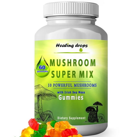 Mushroom Blend Sea Moss Gummies – 10 Mushroom Blend & Sea Moss Mushroom Supplements – Wellness Immunity Energy Well-being by Healing Drops