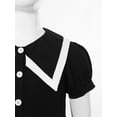 thumbnail image 5 of TSSOE Kids Girls School Uniform Dress Contrasting Trim Collar Puff Sleeve Button Down Summer Casual T-Shirt Dress Black 11-12, 5 of 6