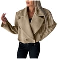 thumbnail image 7 of ZQUUVOU Women's Cropped Fleece Coat Notch Lapel Fall Winter Button Down Jacket Long Sleeve Plain Color Outerwear Khaki, 7 of 7