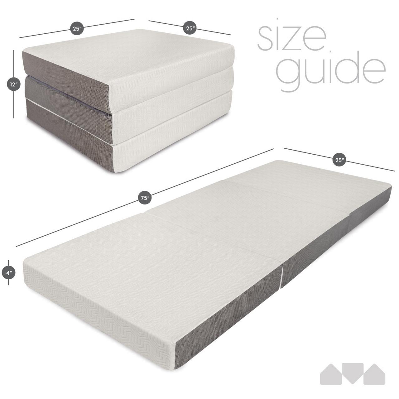 Milliard 4" Single Tri Folding Foam Mattress with Washable Cover, (75" x 25" x 4")
