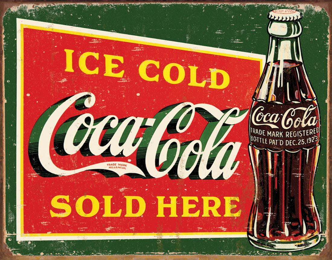 Coke Vintage Retro Ice Cold Coca-Cola Sold Here Embossed Tin Metal Sign 