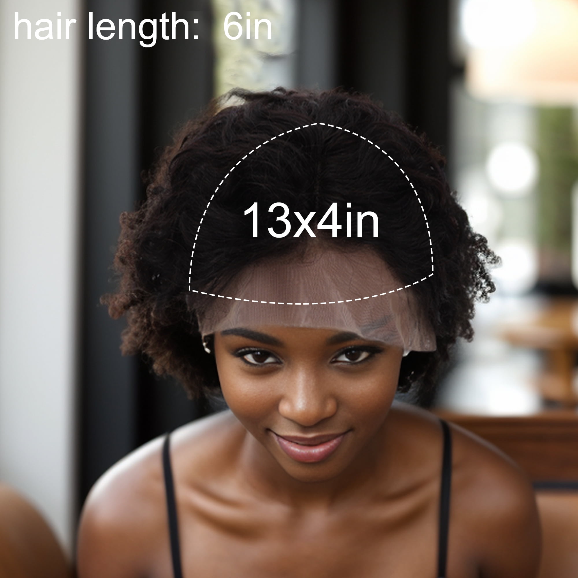 Unique Bargains 1 Pc Medium Wave Curly Hair Hair Wig Real Human Hair 6in 13x4in 150 Human Wig Black for Women