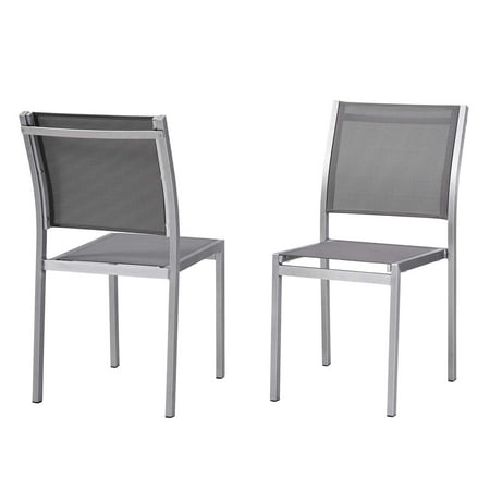 Metal Garden Set Modern Contemporary Urban Design Outdoor Patio Balcony Garden Furniture Side Dining Chair Set, Aluminum Metal Steel, Grey Gray ()