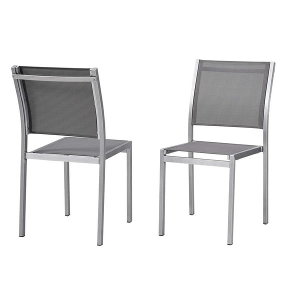 Modern Contemporary Urban Design Outdoor Patio Balcony Garden Furniture Side Dining Chair Set, Aluminum Metal Steel, Grey Gray