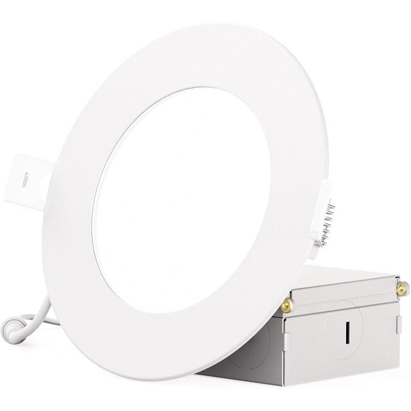 Open Box Infibrite 6 Inch 4000K Cool White 12W 1050LM Ultra-Slim LED Ceiling Light with Junction Box, Flush Mount, Dimmable (6 Pack)
