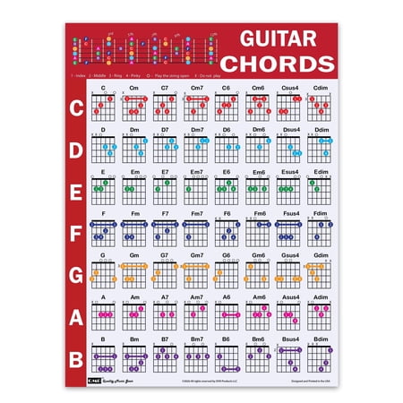 QMG Guitar Chord Poster (18"x24"), 56 Color-Coded Chords Chart for Beginners, Laminated Wall Guide, Music Theory Reference for Guitar