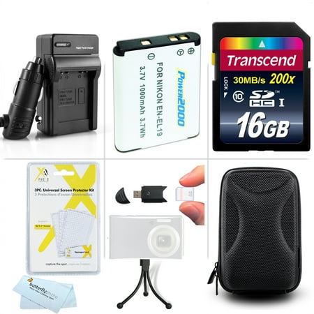 Replacement EN-EL19 Battery, 16GB Memory Card and Travel Accessory Bundle for Nikon Coolpix Cameras. Nikon EN-EL19 Battery for Coolpix S3700 S2800 S33 S7000 S6900 S6500, S6800, S5300, S3600