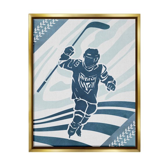Stupell Industries Patterned Hockey Player Sports Painting Gold Floater Framed Canvas Art Print Wall Art, 17 x 21
