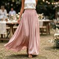 thumbnail image 7 of Zynoxe Womens Maxi Skirts Casual Ruched Elastic Drawstring High Waist Boho Skirts Versatile Elegant Dating Breathable Travel Boho Skirts Pink L, 7 of 7