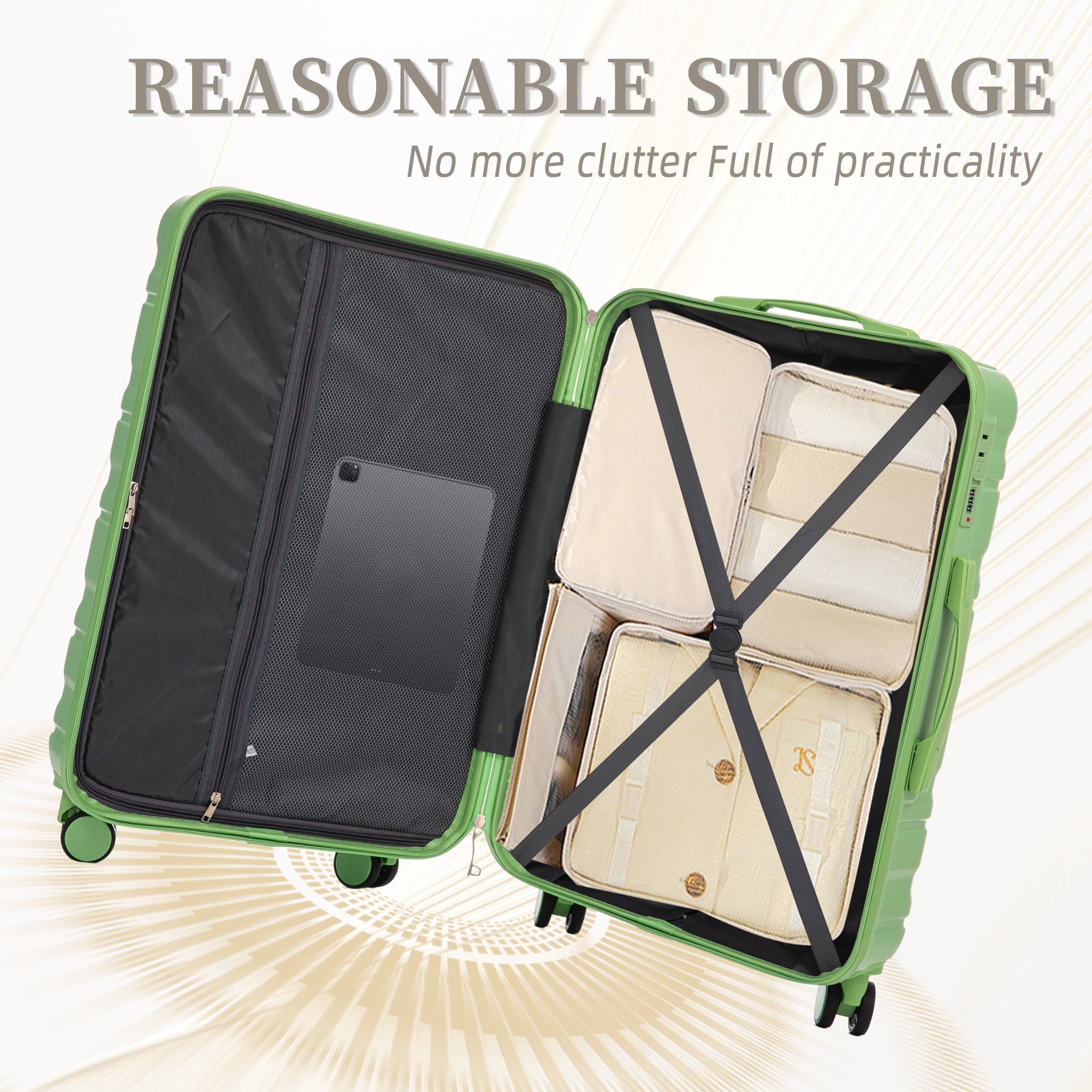 Alvantor 3 Pcs Luggage Set,ABS Hardside Suitcase with Spinner Wheel, 20"24"28" Green