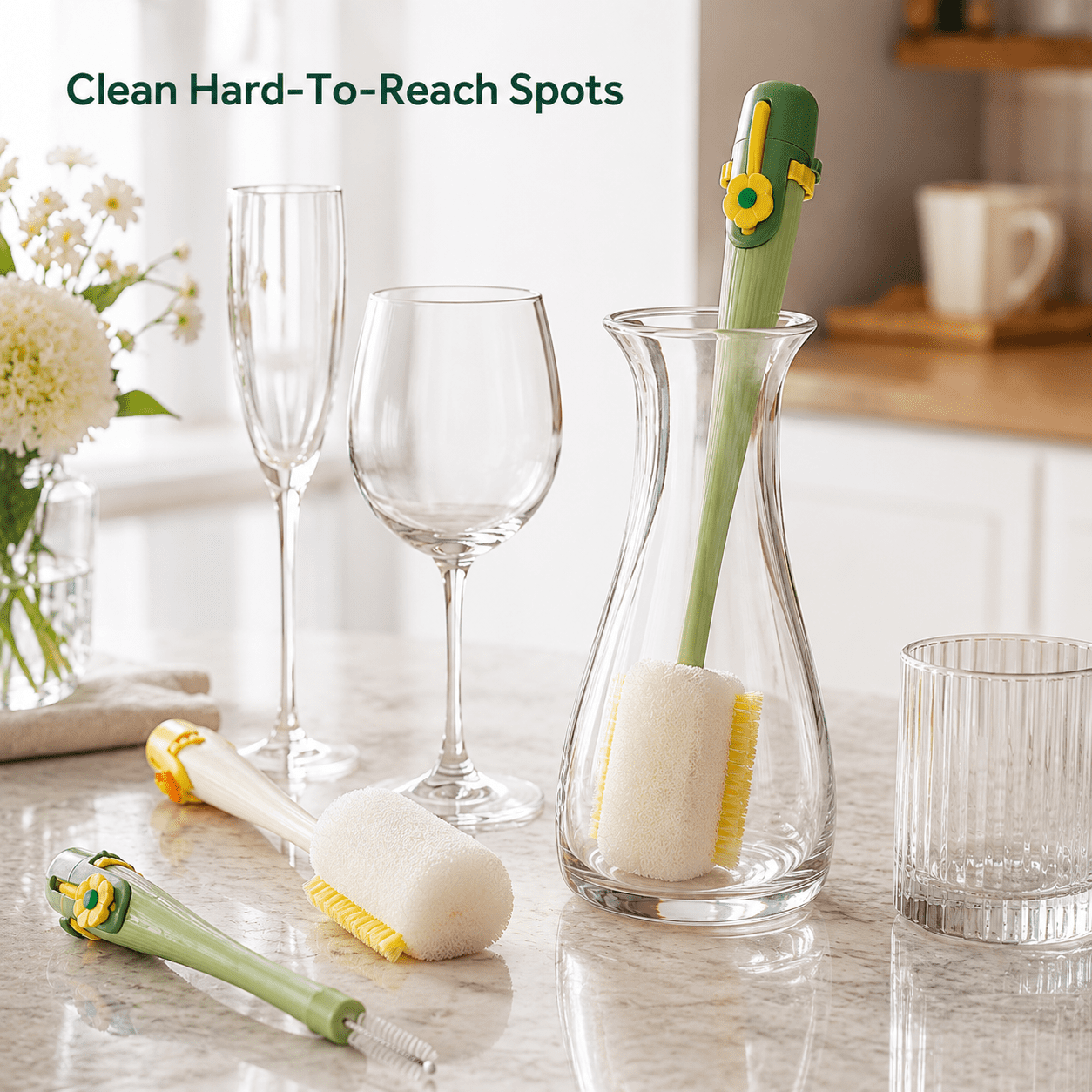 5-in-1 Multipurpose Bottle Cleaning Brush Set, 2-Pack Deep Clean Cup Scrubber with Crevice Tool, Nipple & Straw Brush for Baby Bottles, Tumblers & Glassware, Includes Bonus Filter Sponge