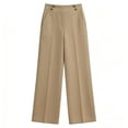 thumbnail image 7 of VBVC Women's High Waist Wide Leg Dress Pants,Button Detail Stretch Work Trousers For Women,Ladies Casual Office Palazzo Pants with Pockets,Khaki,S-3XL, 7 of 7