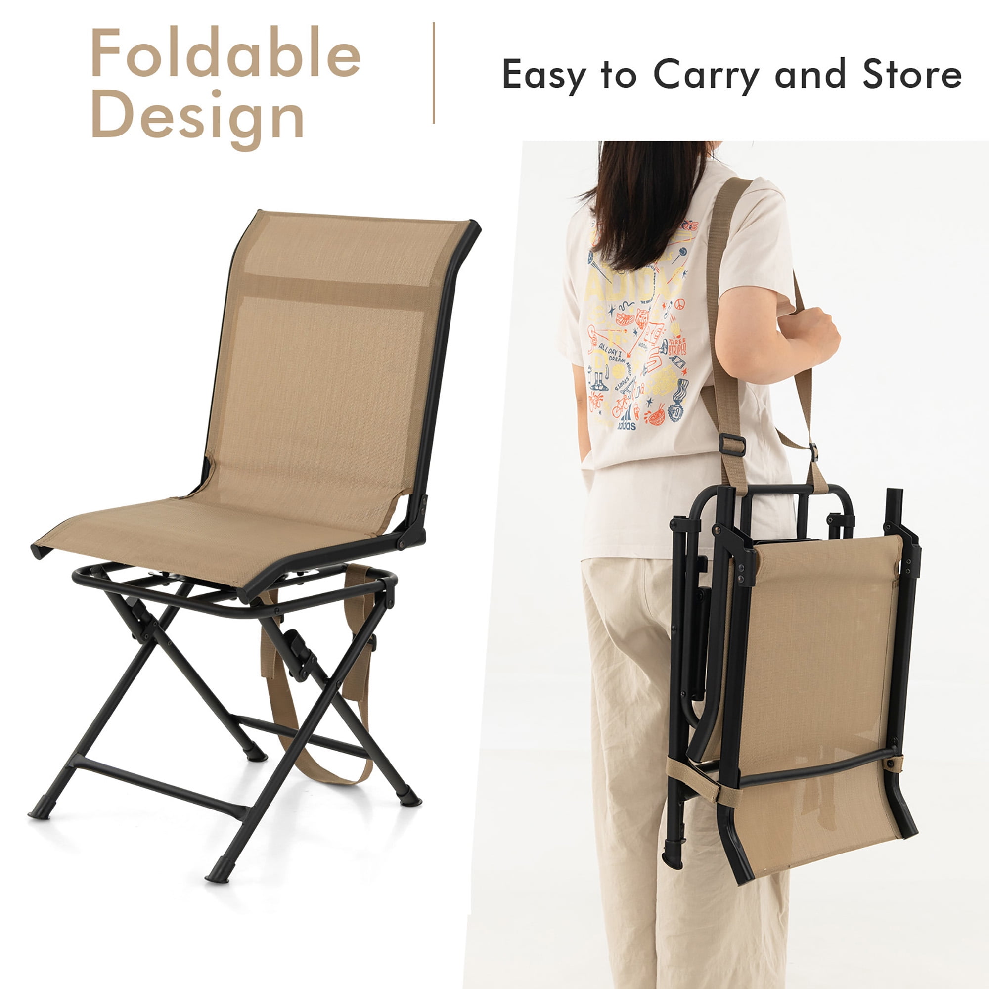 Gymax Folding 360° Silent Swivel Hunting Chair Blind Chair All-weather Outdoor