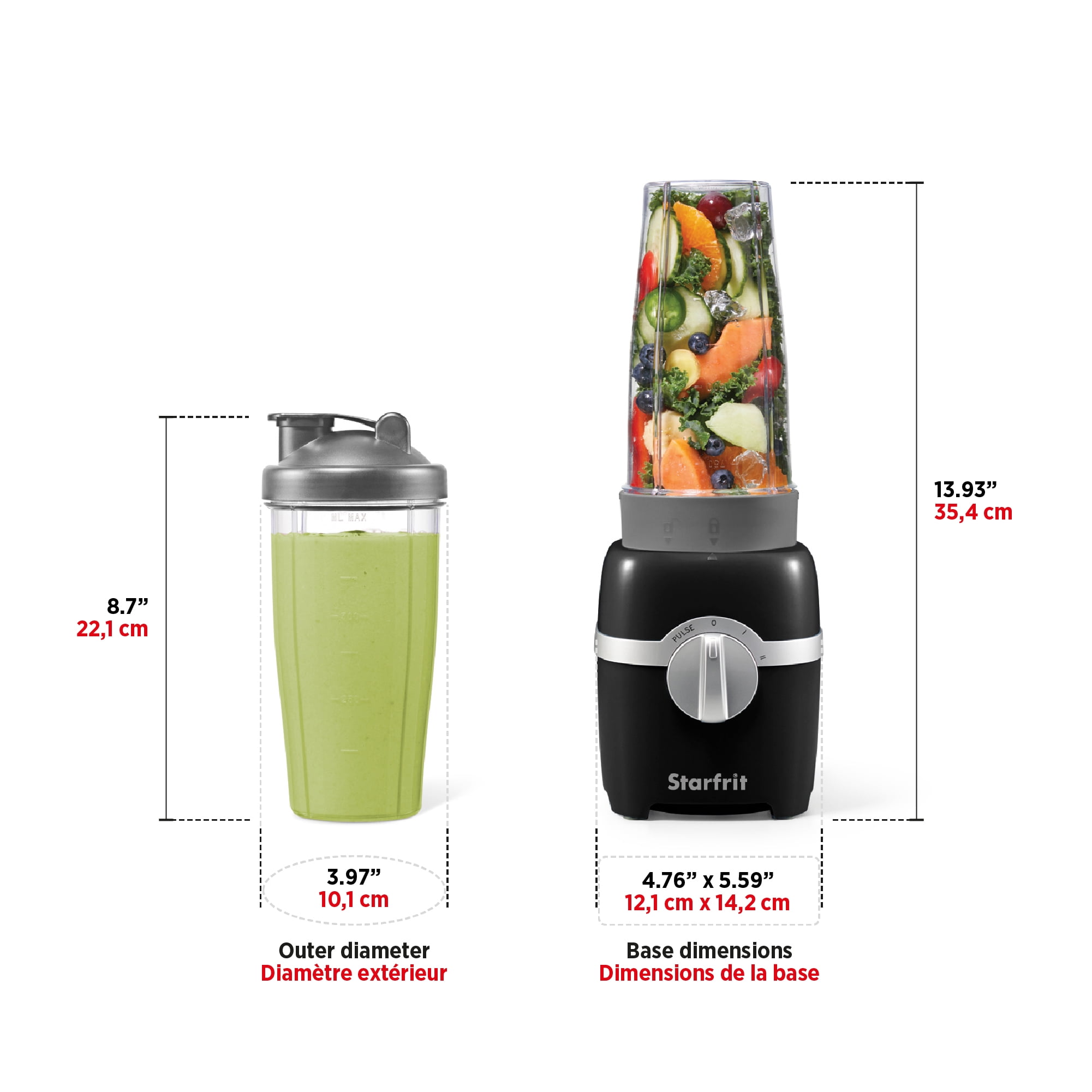 Starfrit Personal Blender - Two 828ml Cups - Two Blades - High, Low & Pulse Modes - 300W - Black, Personal Blender