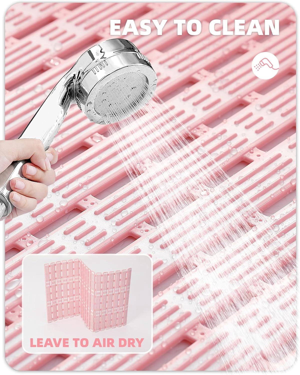 Shower Mat 16"x27", Extra Long Bathtub Mat Non Slip with Suction Cups, Bath Matts for Shower Floor/Inside Shower, Quick Dry, Easy Clean