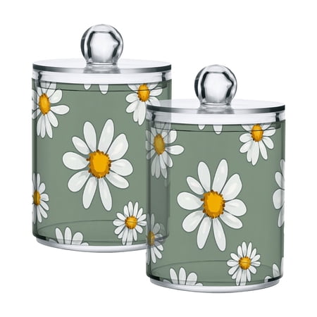 Fresh Flowers Pattern Design Cotton Swabs Cans Translucent Plastic Canisters Dustproof Lid for Bathroom Storage