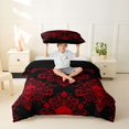 thumbnail image 2 of Homewish Bohemian Skull Twin Duvet Cover,Black Red Damask Twin Bedding,Halloween Comforter Cover,Black Reversible,2pcs,1 Duvet Cover and 1 Pillowcase, 2 of 6